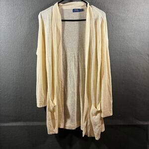 polo ralph lauren women linen blend cardigan small cream open knit neutral